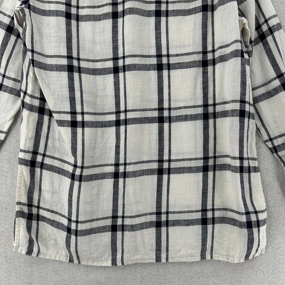 Talbots Collection Blouse Womens 4 Ivory & Black Plaid Button Up 100% Linen Top - Picture 9 of 14